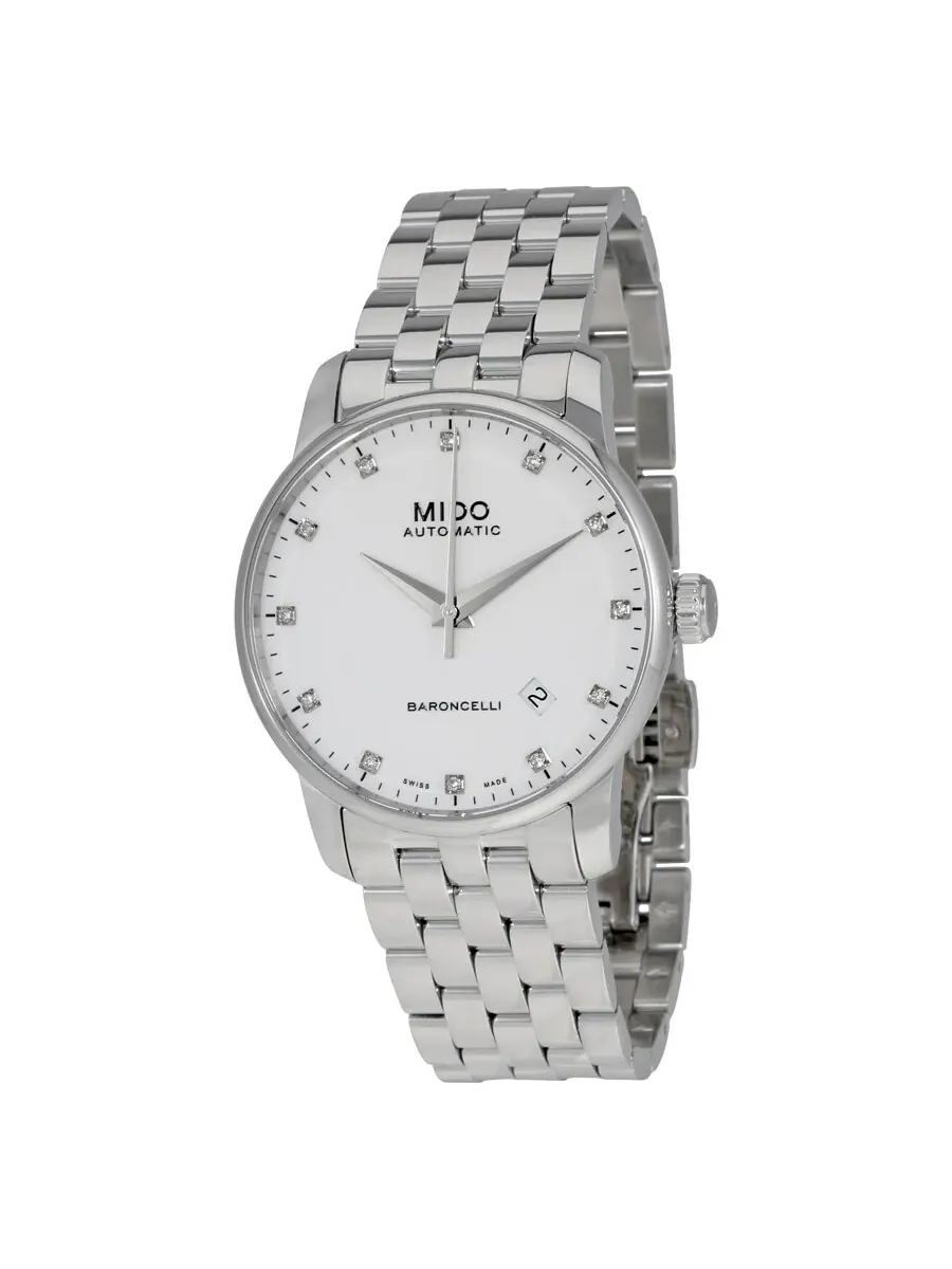 Мужские часы Mido Baroncelli II с автоматическим механизмом, белым циферблатом и бриллиантами M86004661 — изображение 1 из 3