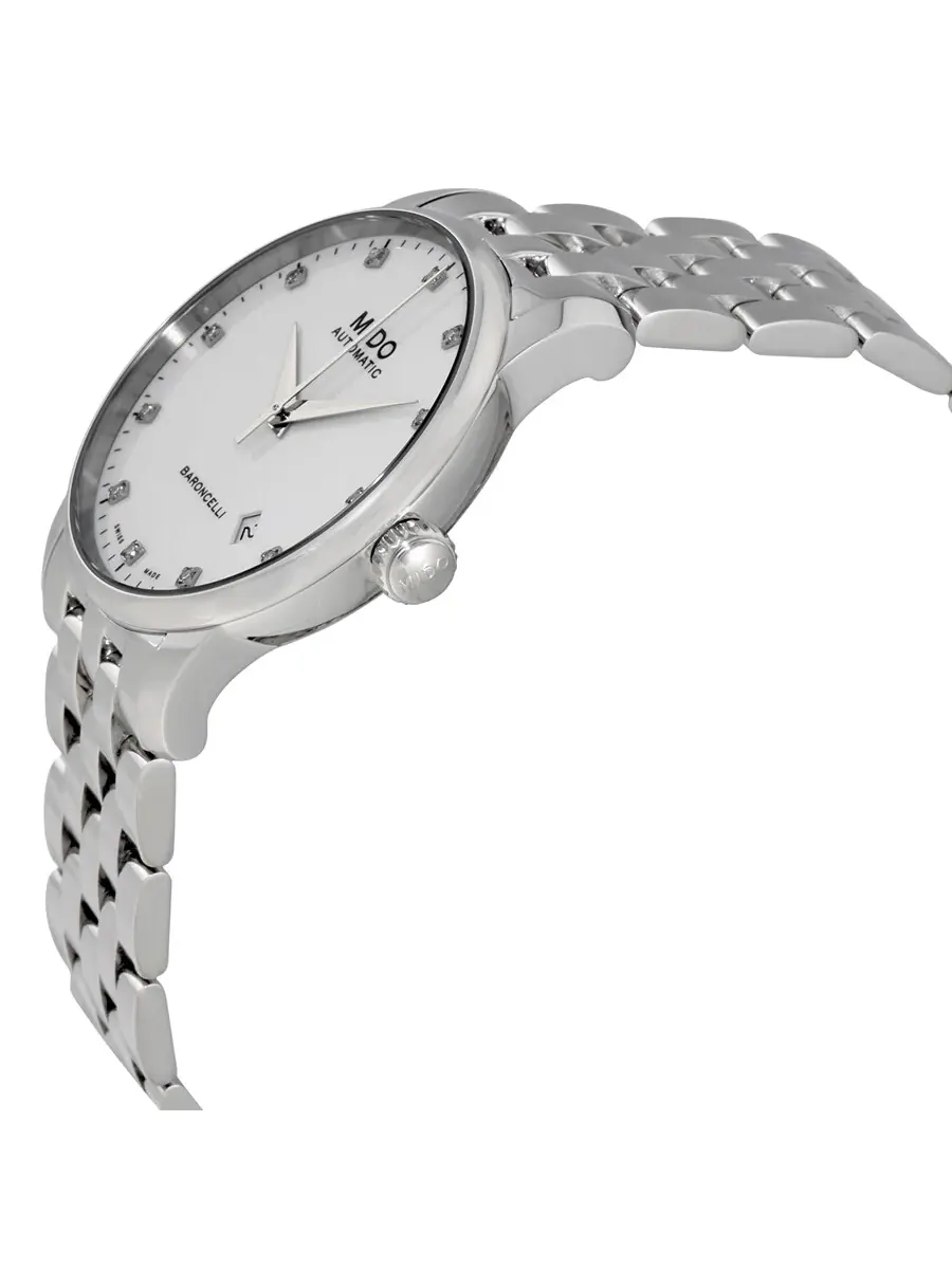 Мужские часы Mido Baroncelli II с автоматическим механизмом, белым циферблатом и бриллиантами M86004661 — изображение 2 из 3