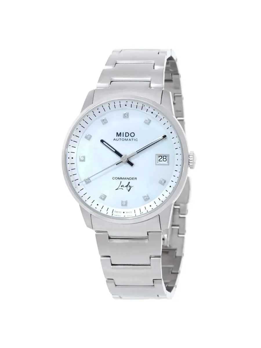 Женские часы Mido Commander Automatic с белым перламутровым циферблатом и бриллиантами M0212071110600 — изображение 1 из 3
