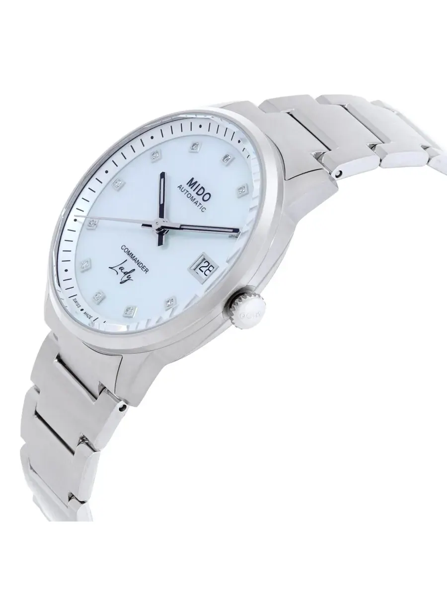 Женские часы Mido Commander Automatic с белым перламутровым циферблатом и бриллиантами M0212071110600 — изображение 2 из 3
