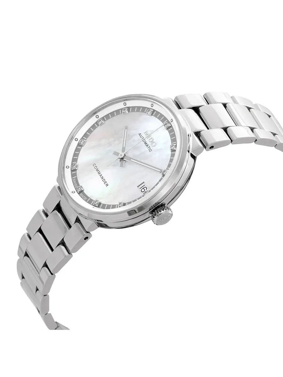Женские часы Mido Commander II Automatic с белым перламутровым циферблатом и бриллиантами M0142071111680 — изображение 2 из 3