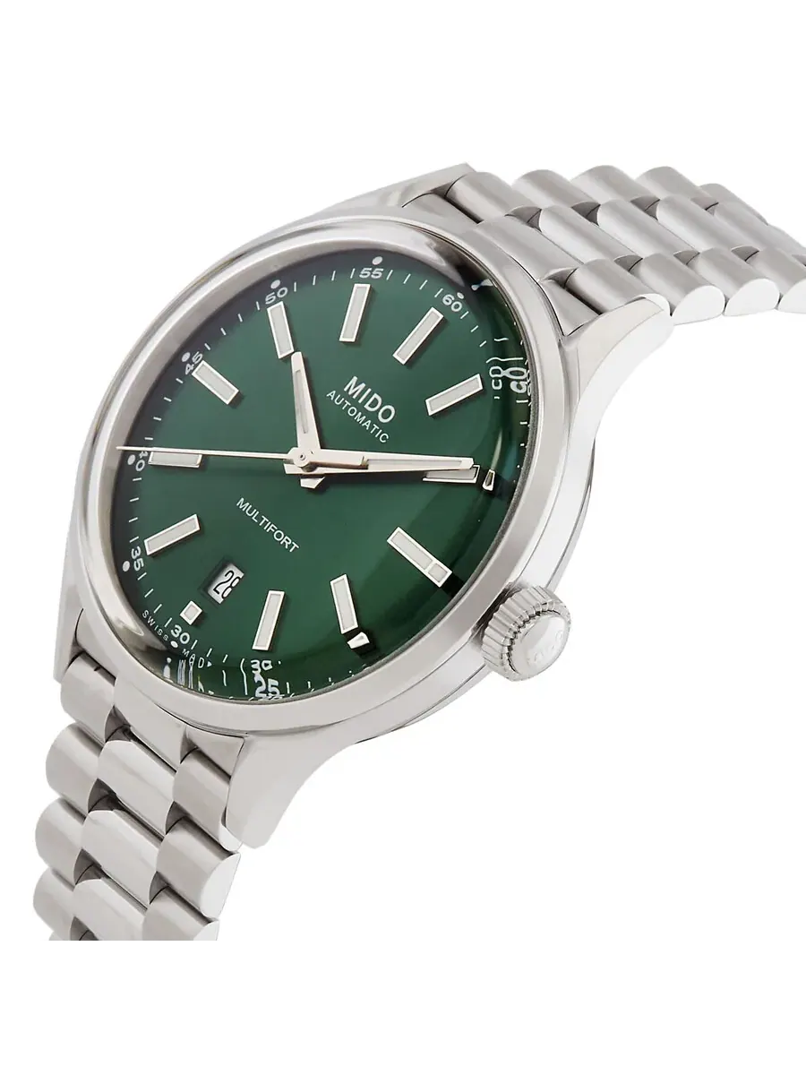 Мужские часы Mido Multifort Automatic с зеленым циферблатом M0404071109100 — изображение 2 из 4, оттенок серебряный