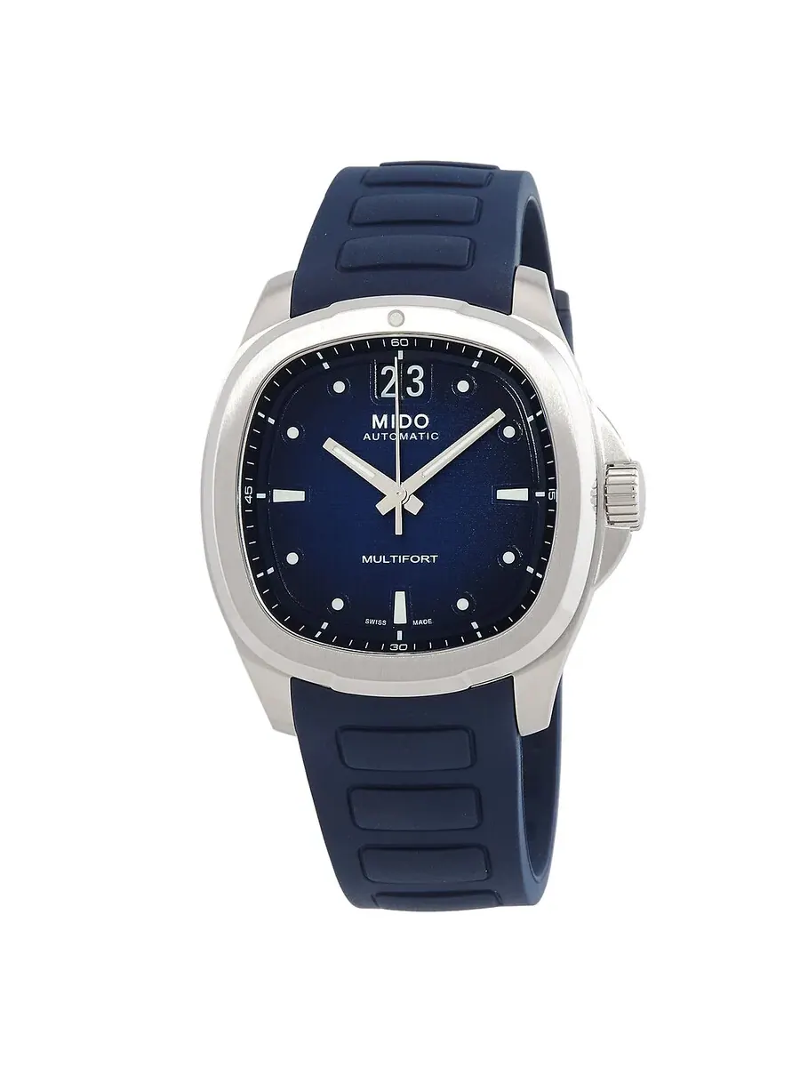 Мужские часы Mido Multifort TV Big Date Automatic с синим циферблатом M0495261704100 — изображение 1 из 3, оттенок серебряный