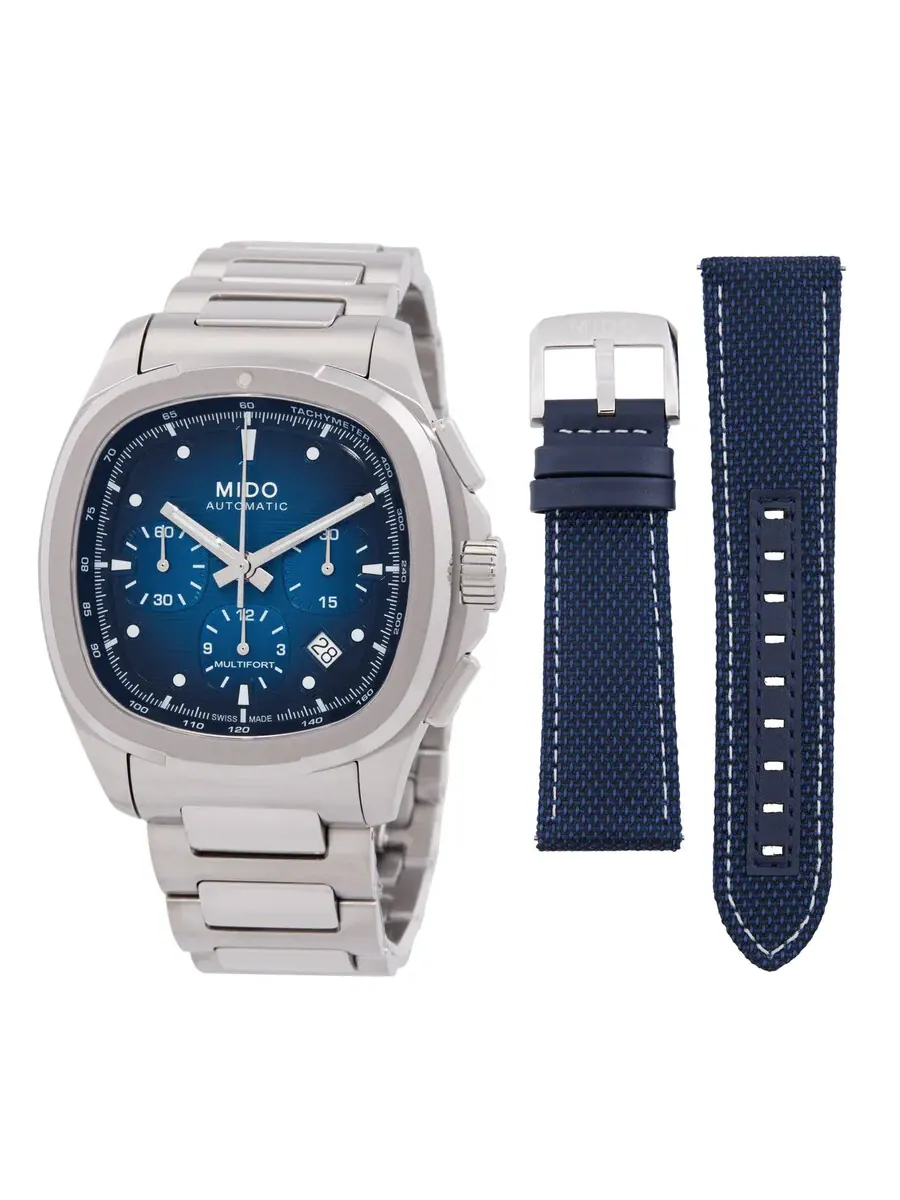 Часы Mido Multifort TV Chronograph Automatic с синим циферблатом M049.527.11.041.00 — изображение 1 из 3, оттенок серебряный