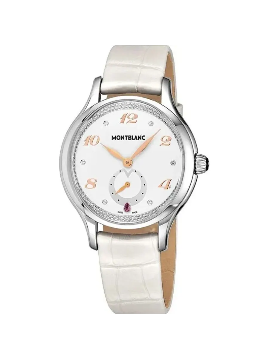Женские часы MontBlanc Princess Grace De Monaco с кварцевым механизмом и белым циферблатом, модель 106499, оттенок серебряный