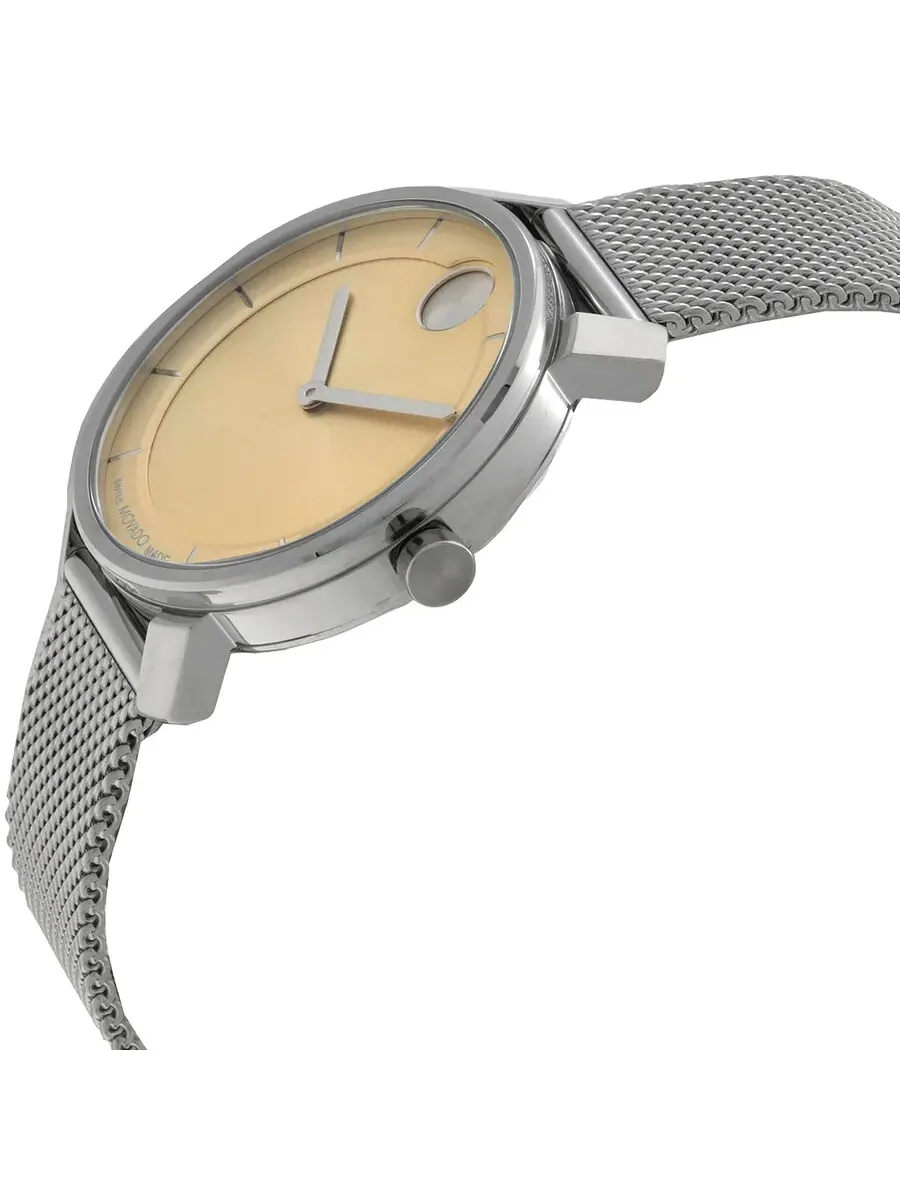 Женские кварцевые часы Movado Bold с золотым циферблатом, модель 3601070 — серебристый