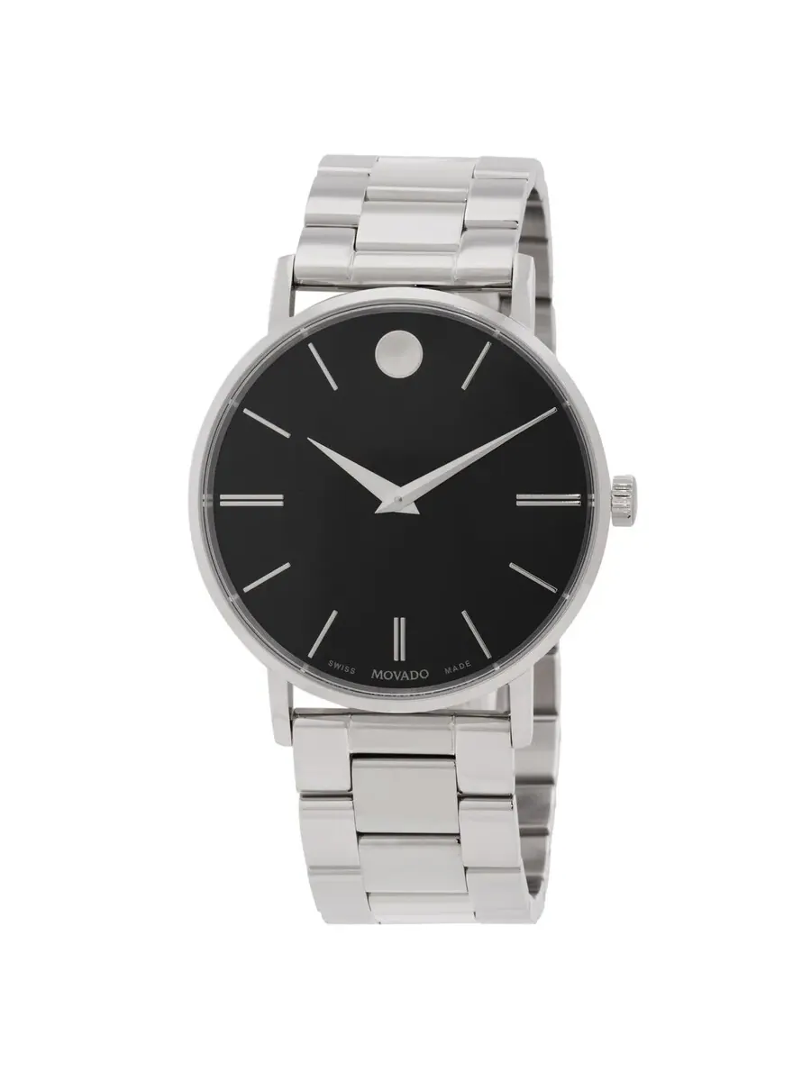 Часы Movado Classic Museum Quartz с черным циферблатом 0607984 — изображение 1 из 3, оттенок серебряный