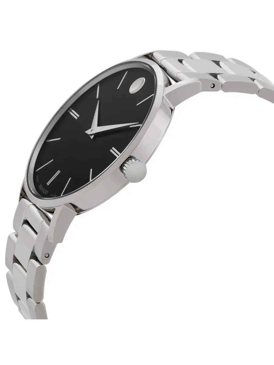 Часы Movado Classic Museum Quartz с черным циферблатом 0607984 — изображение 2 из 3, оттенок серебряный