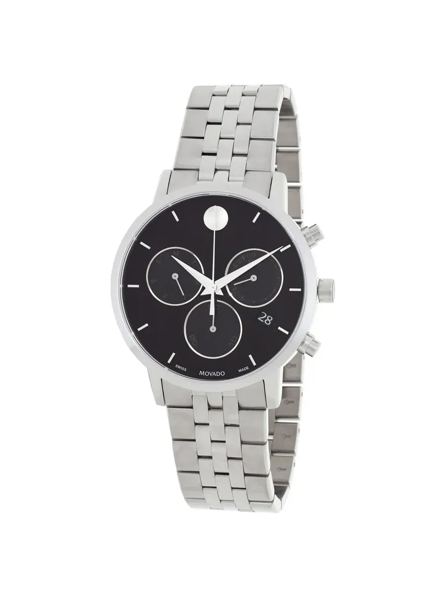 Мужские часы Movado Museum Classic с кварцевым механизмом и черным циферблатом 0607776 — изображение 1 из 3