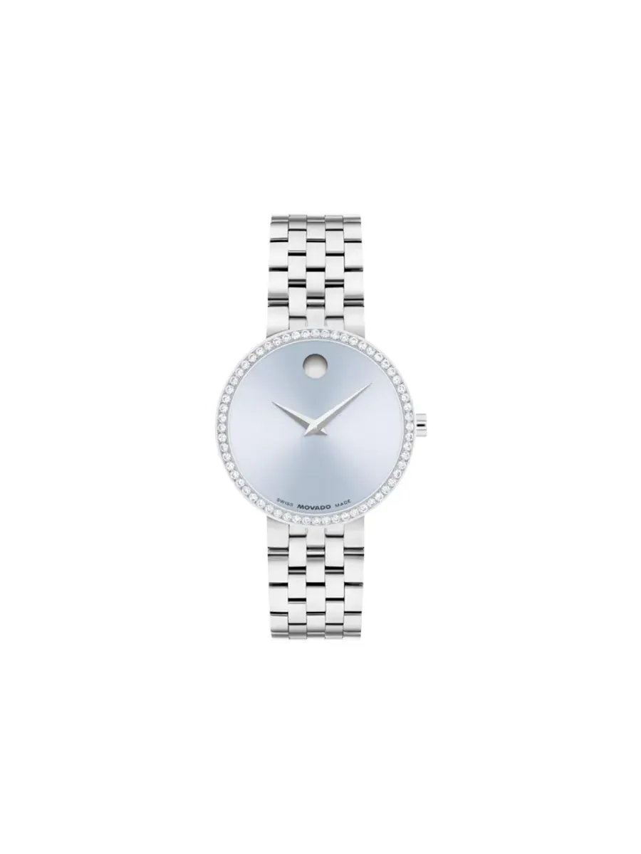 Женские часы Movado Museum Quartz с синим циферблатом 0608066 — изображение 1 из 1, оттенок серебряный