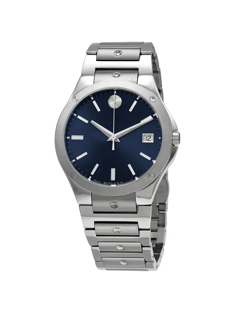 Часы Movado SE Quartz с синим циферблатом для мужчин и женщин 0607513 — изображение 1 из 3, оттенок серебряный