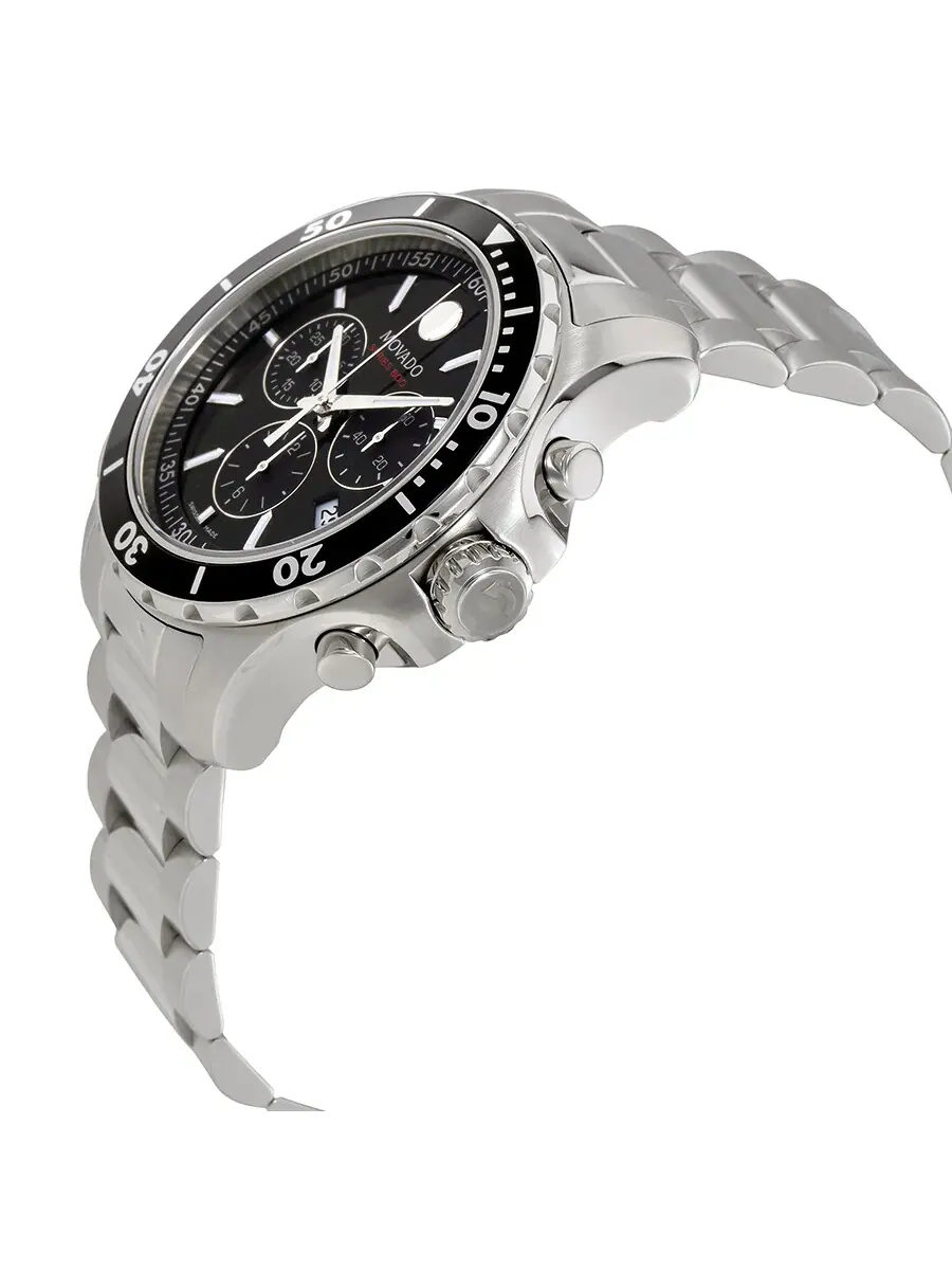 Мужские часы Movado Series 800 с хронографом и черным циферблатом, модель 2600142 — изображение 2 из 3, оттенок серебряный
