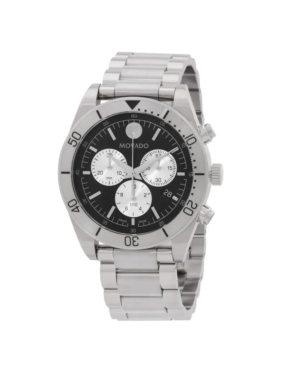 Мужские часы Movado Sport Chronograph Quartz с черным циферблатом 607993 — изображение 1 из 3, оттенок серебряный