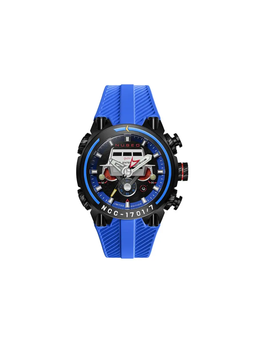 Мужские часы Nubeo Deimos Chronograph с синим циферблатом NB-6118-03 — черный