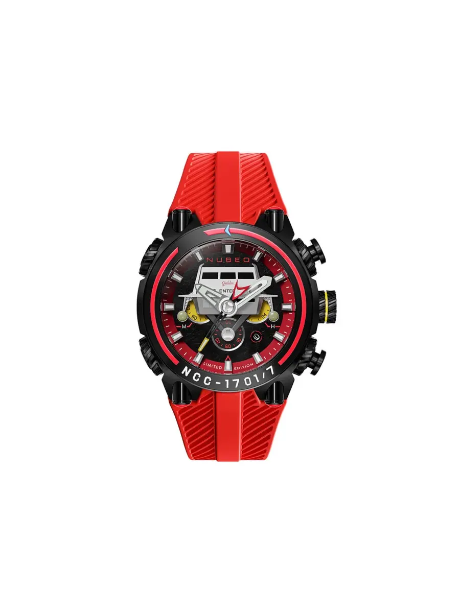 Мужские часы Nubeo Deimos Chronograph с красным циферблатом NB-6118-04 — черный