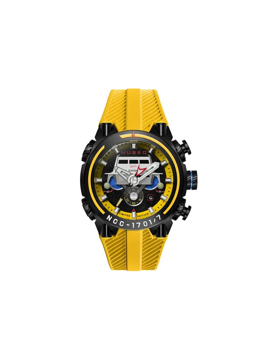 Мужские часы Nubeo Deimos Chronograph с желтым циферблатом NB-6118-02 — черный