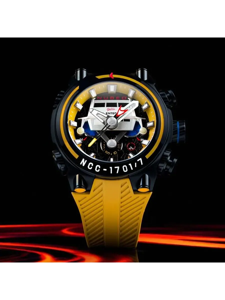 Мужские часы Nubeo Deimos Chronograph с желтым циферблатом NB-6118-02 — изображение 2 из 4, оттенок черный