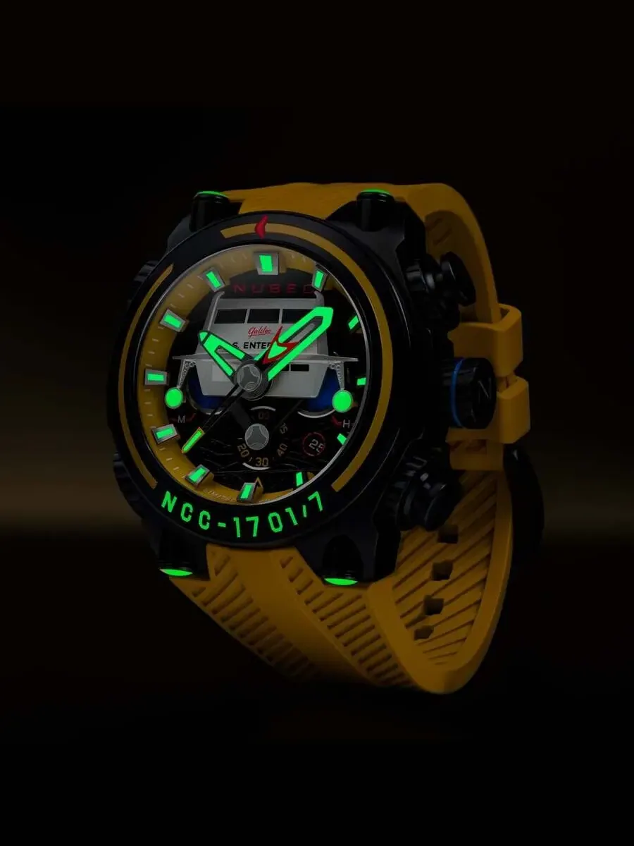 Мужские часы Nubeo Deimos Chronograph с желтым циферблатом NB-6118-02 — изображение 3 из 4, оттенок черный