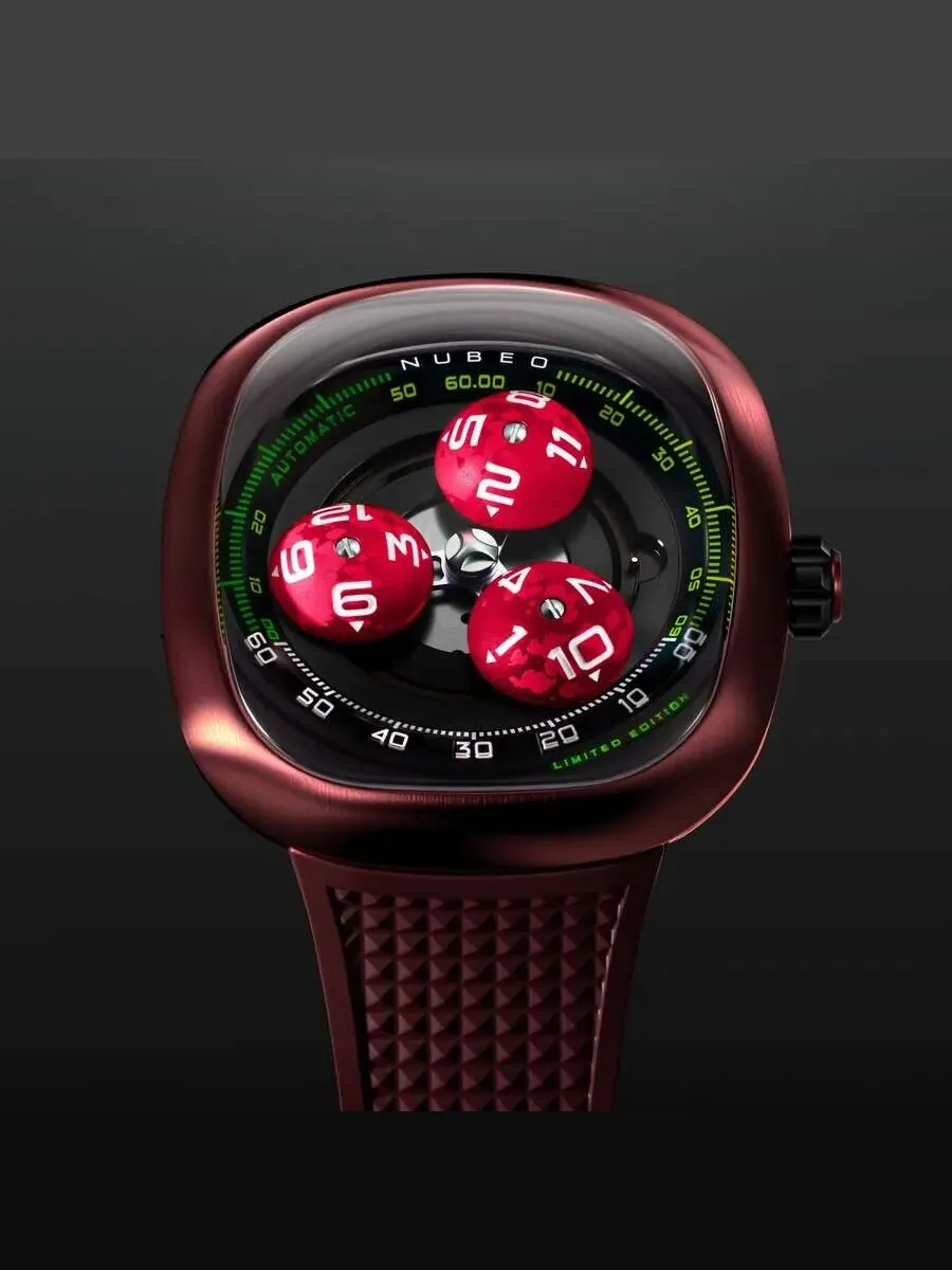 Мужские часы Nubeo Tri-Star Orbit с черным циферблатом NB-6116-0A — изображение 2 из 3, оттенок красный