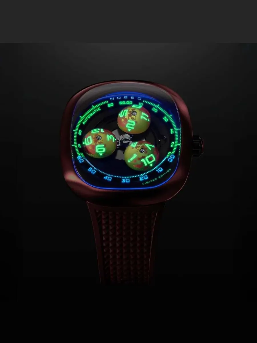 Мужские часы Nubeo Tri-Star Orbit с черным циферблатом NB-6116-0A — изображение 3 из 3, оттенок красный