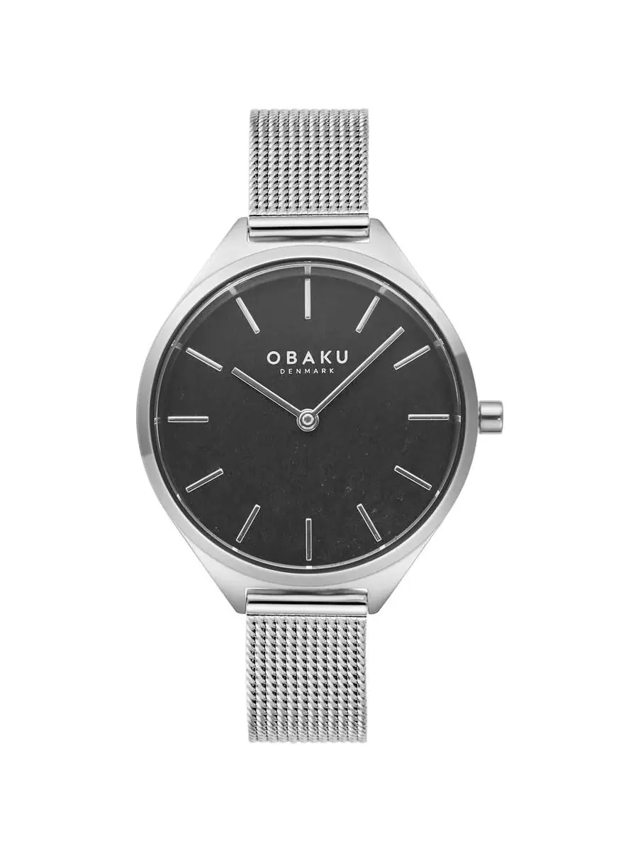 Женские кварцевые часы Obaku Kaffe с черным циферблатом V257LHCNMC — серебристый