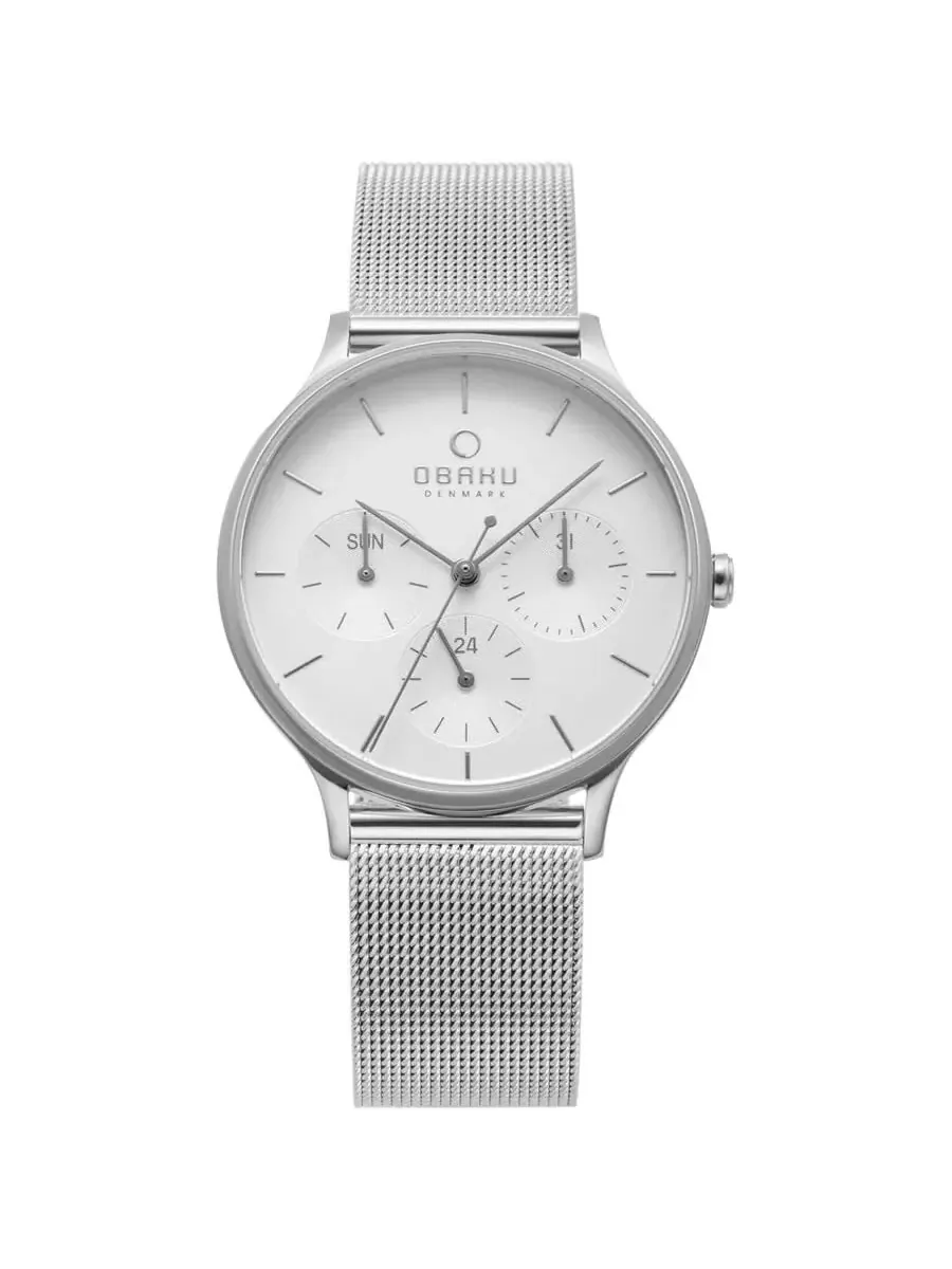 Женские часы Obaku Lind с кварцевым механизмом и белым циферблатом V212LMCIMC — серебристый