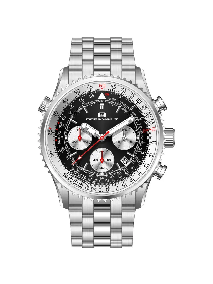 Мужские часы Oceanaut Flight Chronograph Quartz с черным циферблатом OC0120 — изображение 1 из 1, оттенок серебряный