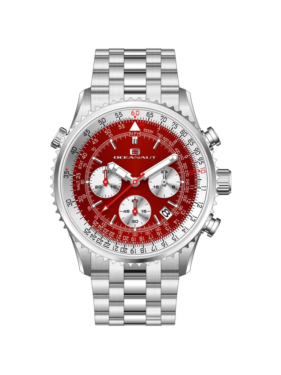 Мужские часы Oceanaut Flight Chronograph Quartz с красным циферблатом OC0124 — изображение 1 из 1, оттенок серебряный
