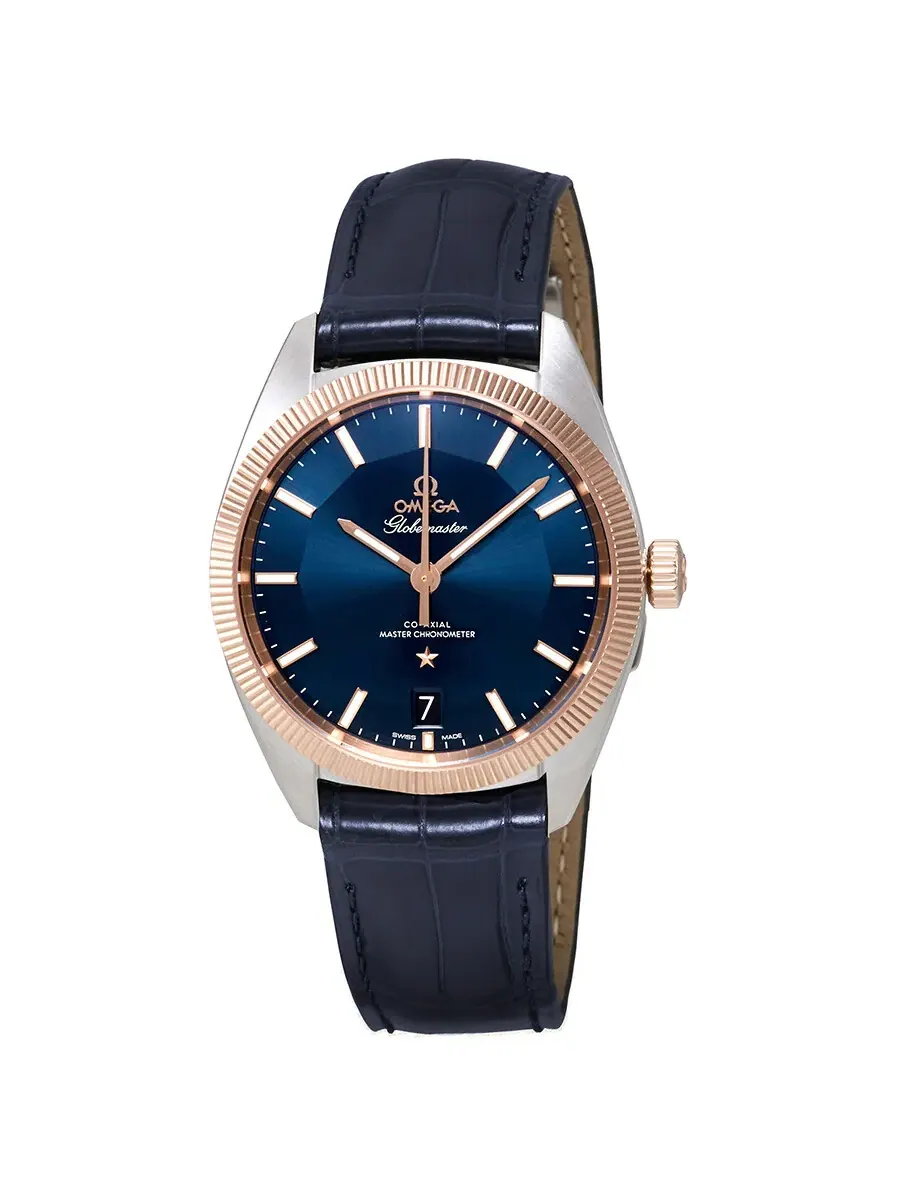 Мужские часы Omega Constellation Automatic с синим циферблатом и синим кожаным ремешком 130.23.39.21.03.001, оттенок синий