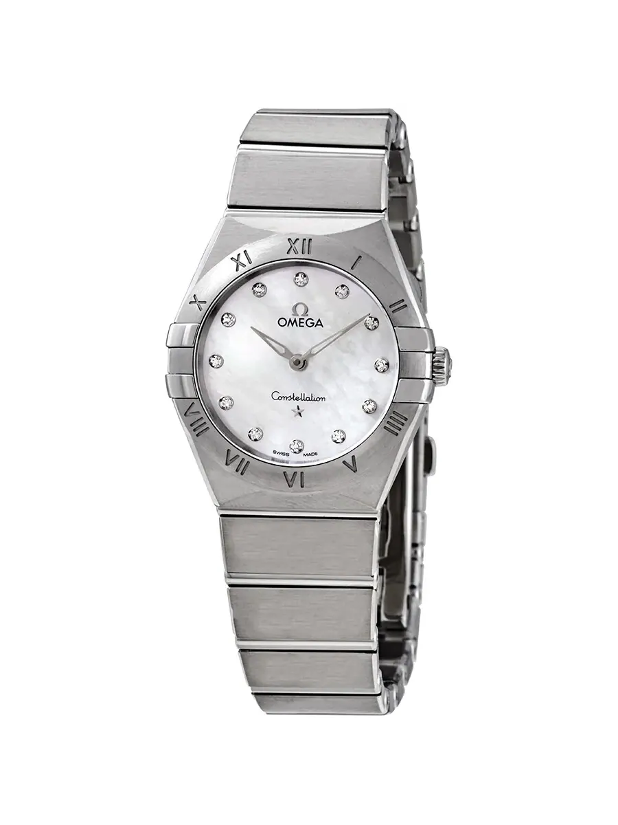 Женские часы Omega Constellation Manhattan с перламутровым циферблатом и бриллиантами 131.10.28.60.55.001, оттенок серебряный