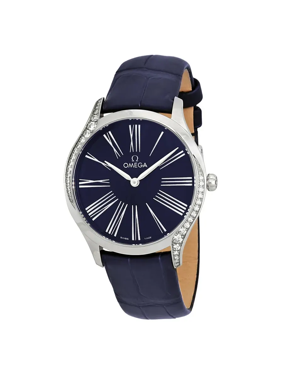 Женские часы Omega De Ville с синим циферблатом 428.18.36.60.03.001 — изображение 1 из 3, оттенок серебряный