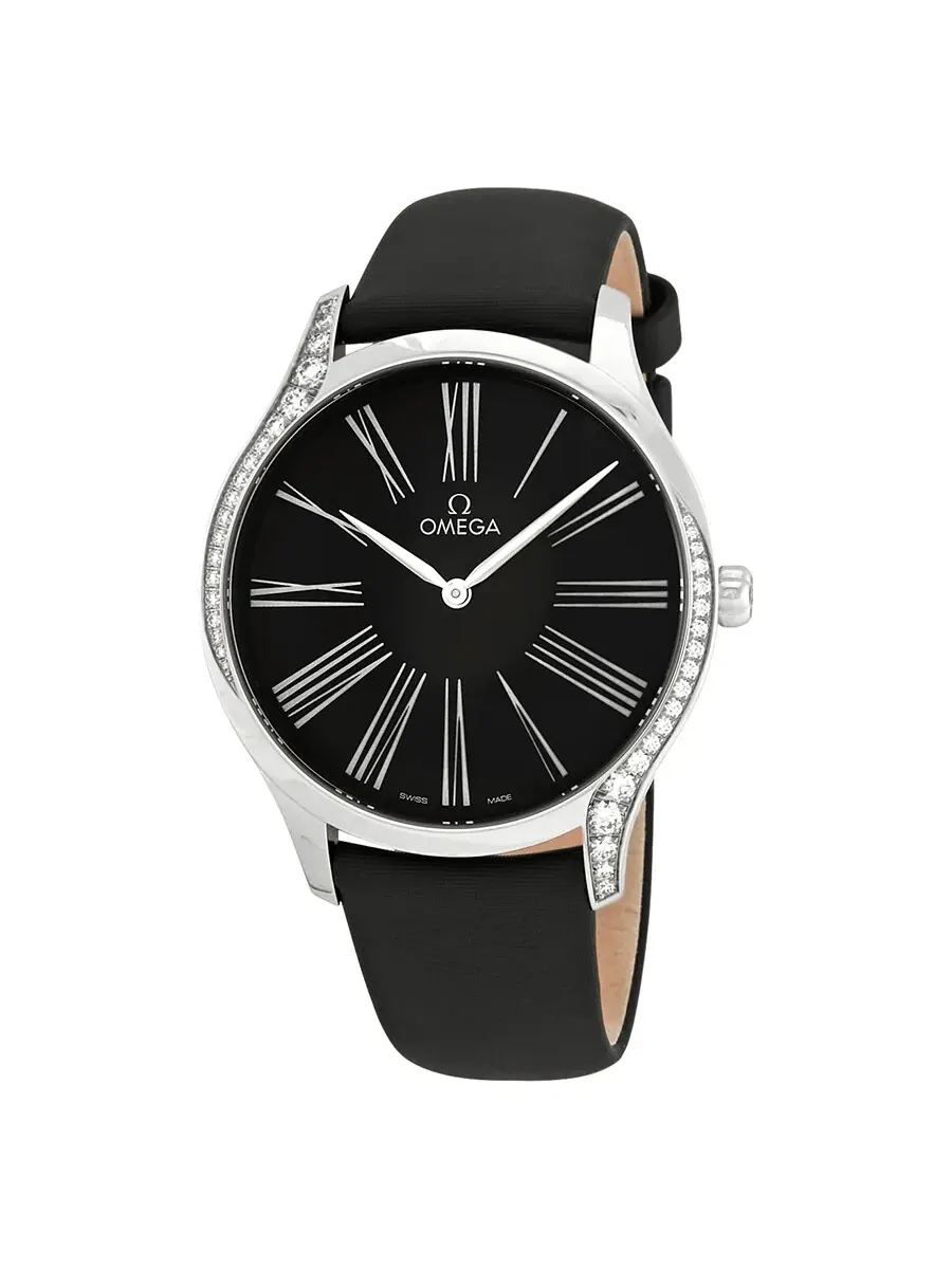 Женские часы Omega De Ville с черным циферблатом 428.17.39.60.01.001 — серебристый