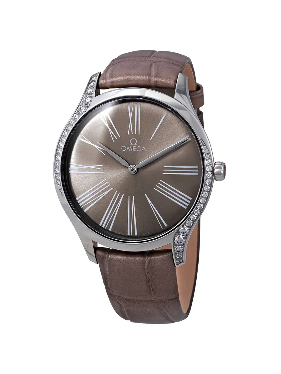 Женские часы Omega De Ville с серым циферблатом и бриллиантами 428.18.39.60.13.001 — изображение 1 из 4, оттенок серебряный