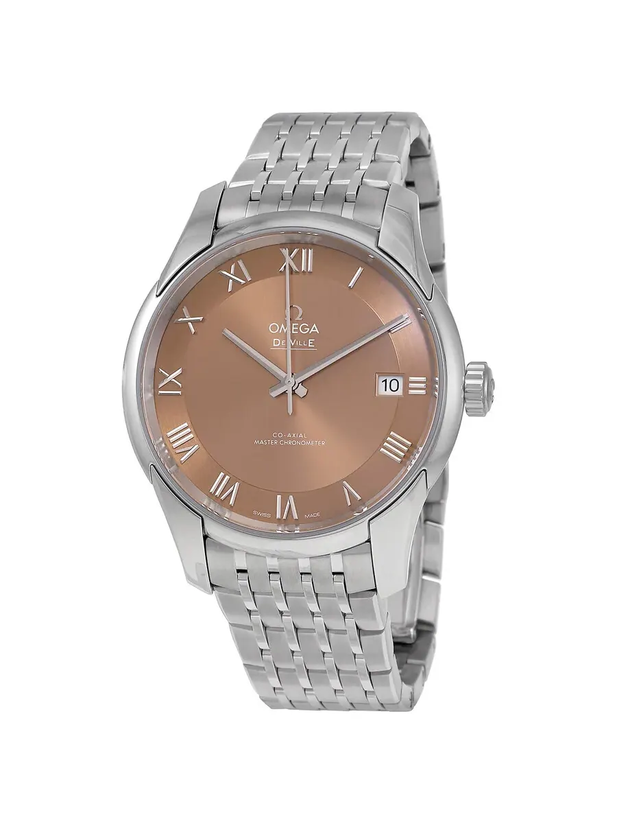 Мужские часы Omega De Ville Hour Vision Automatic Chronometer с бронзовым циферблатом 433.10.41.21.10.001, оттенок серебряный