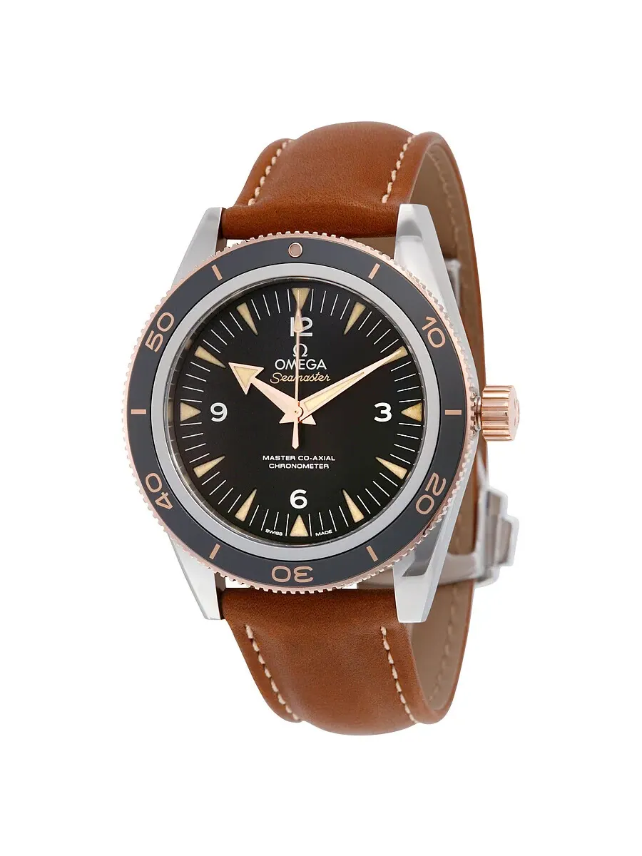 Мужские часы Omega Seamaster 300 с черным циферблатом и коричневым кожаным ремешком 233.22.41.21.01.002 — изображение 1 из 5