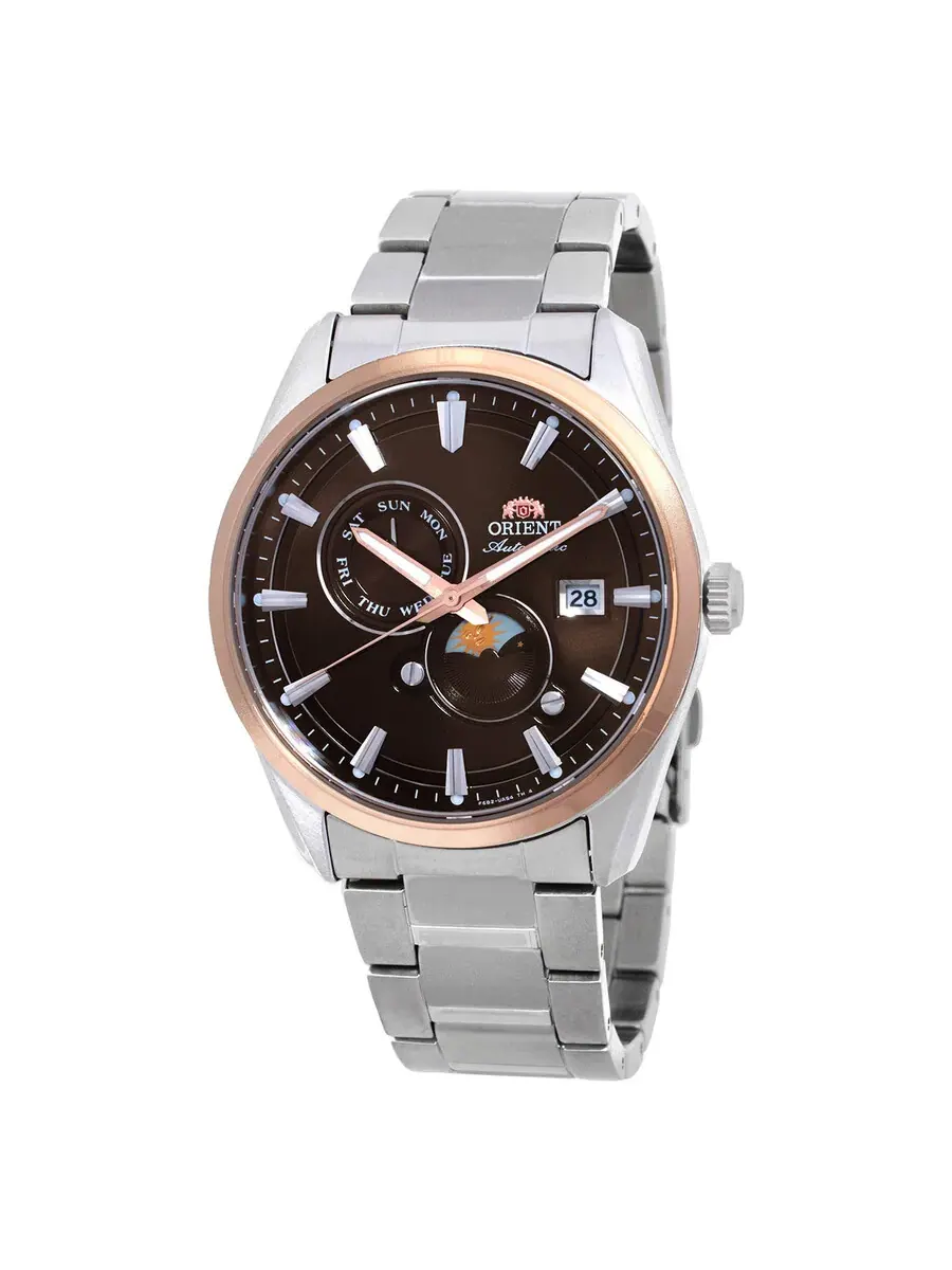 Мужские часы Orient Contemporary Stretto Day-Night Automatic с коричневым циферблатом RA-AK0313Y30B — коричневый