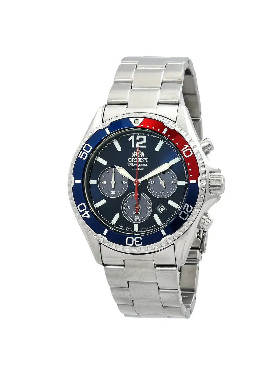 Мужские часы Orient Mako Solar Chronograph с синим циферблатом RA-TX0201L10B — изображение 1 из 3, оттенок серебряный