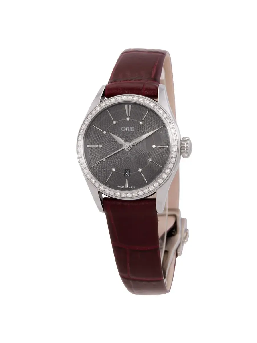 Женские часы Oris Artelier Automatic с серым циферблатом и бриллиантами 01 561 7722 4953-07 5 14 63FC — серебристый
