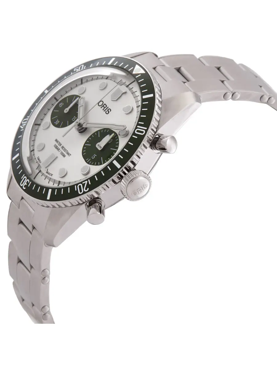 Мужские часы Oris Divers Sixty-Five Chronograph Automatic с серебристым циферблатом 01 771 7791 4051-07 8 20 18