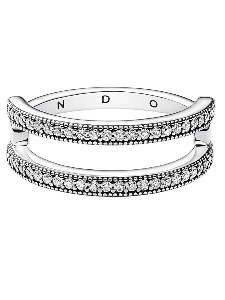 Кольцо Pandora Pave двойной полосы из серебра 925 пробы — серебристый