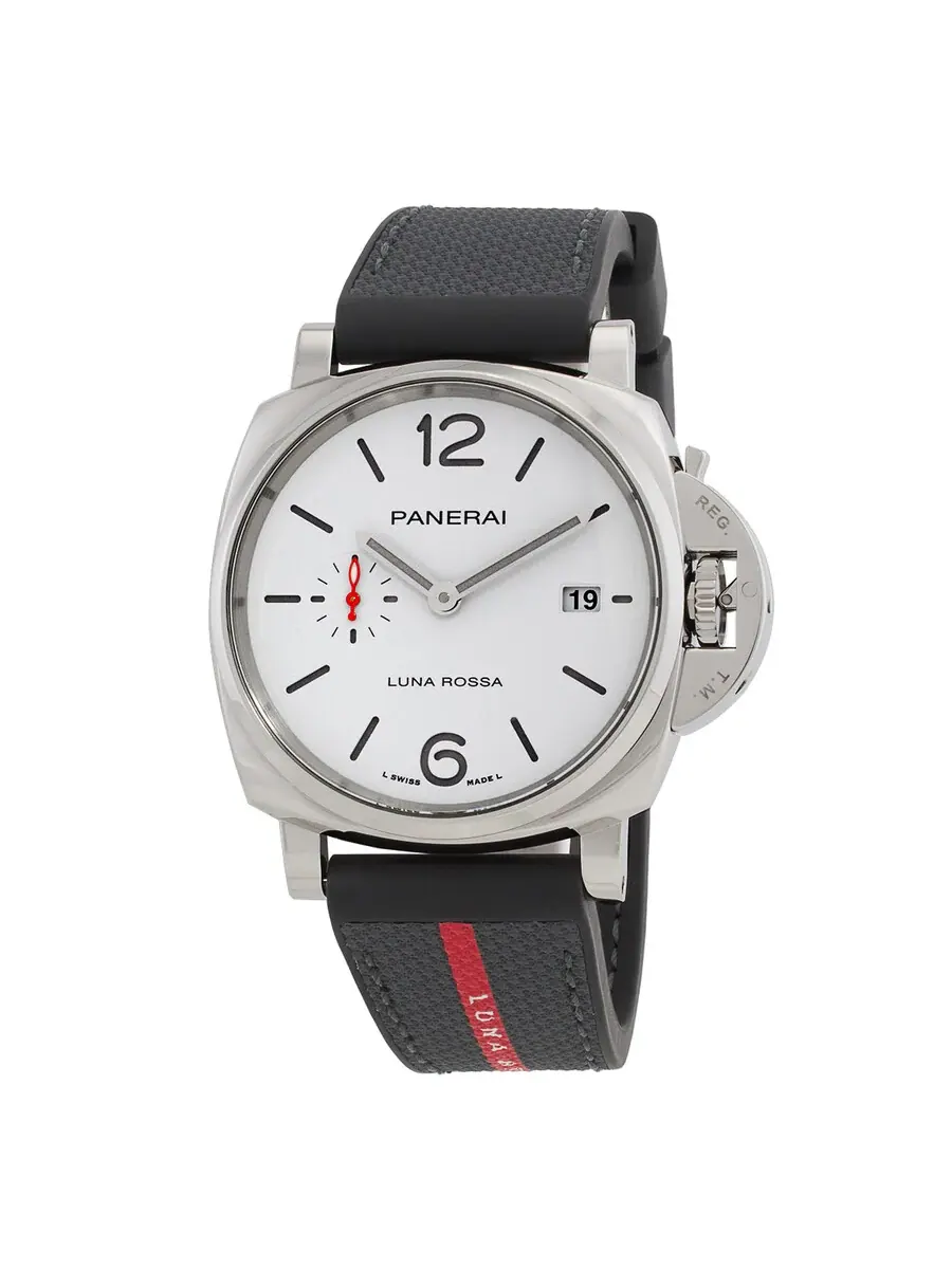 Мужские автоматические часы Panerai Luminor Due Luna Rossa с белым циферблатом PAM01381 — серебристый
