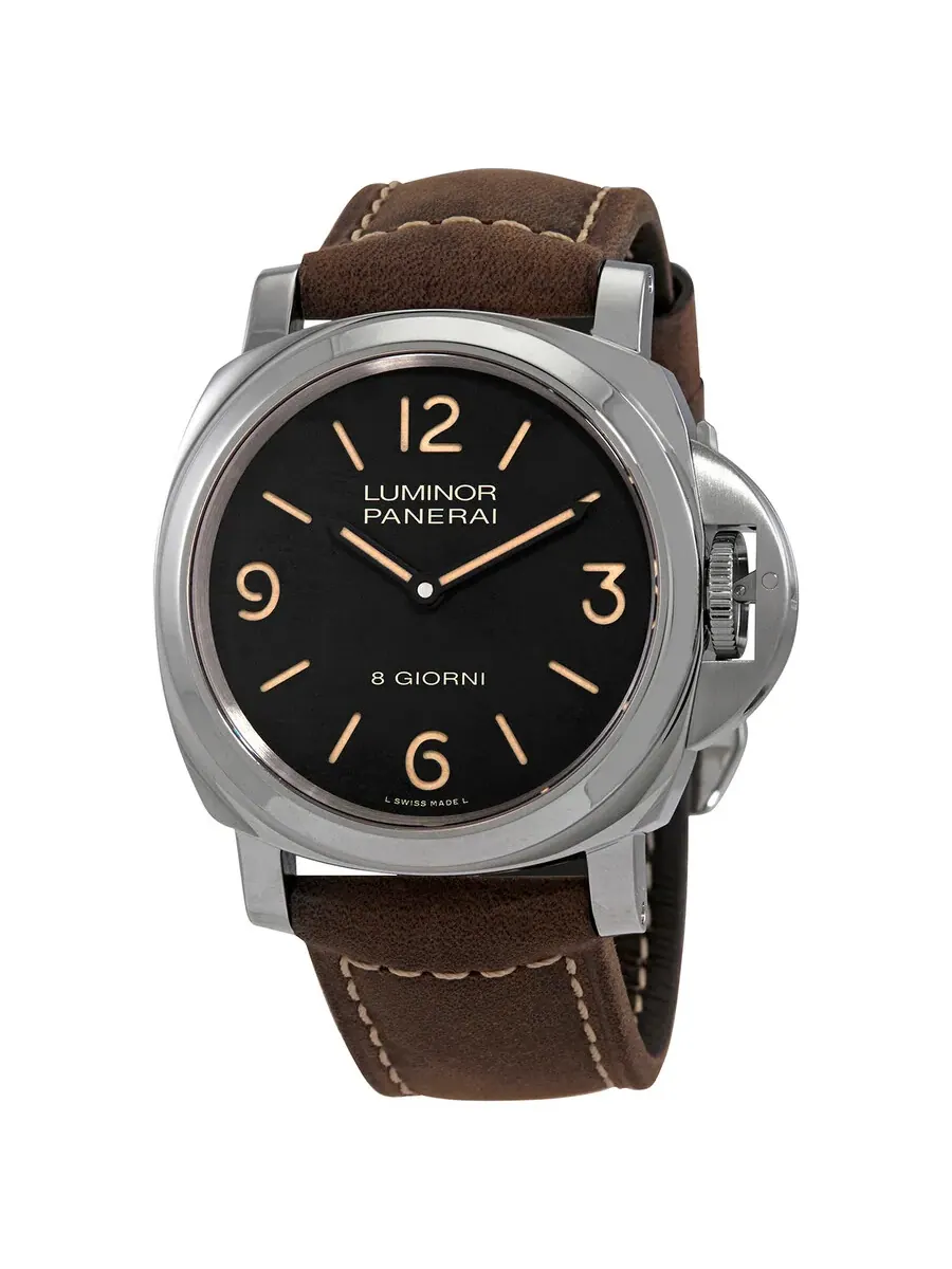 Мужские часы Panerai Luminor 8 Giorni с ручным заводом, черным циферблатом, 44 мм, модель PAM00914 — серебристый