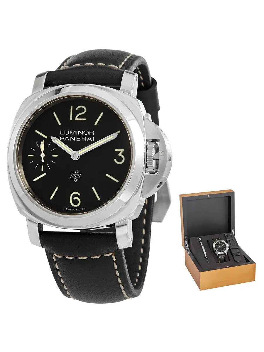 Мужские часы Panerai Luminor Logo с ручным заводом и черным циферблатом PAM01084 — изображение 1 из 5, оттенок серебряный