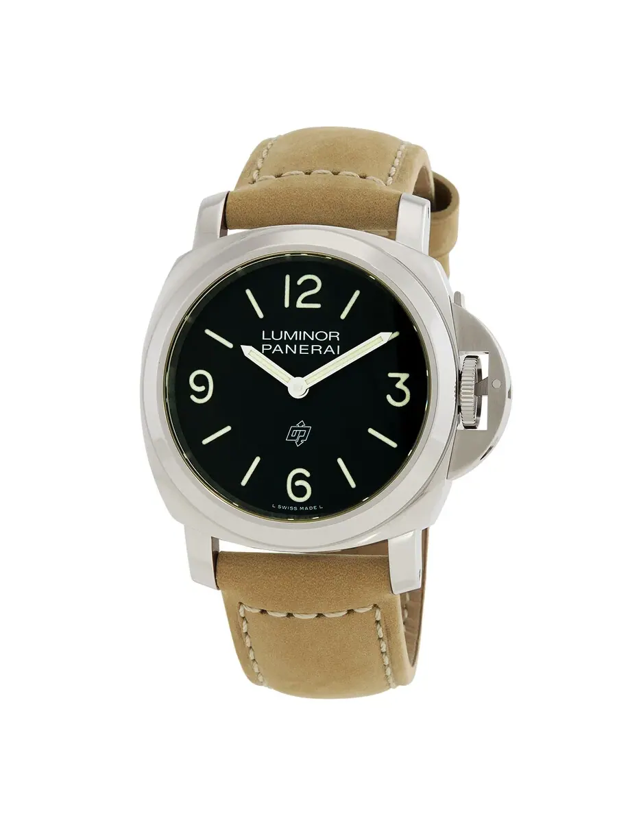 Мужские часы Panerai Luminor Logo с ручным заводом и черным циферблатом, модель PAM01086 — серебристый