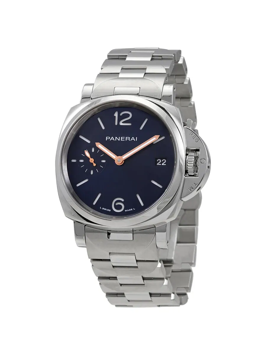 Мужские часы Panerai Luminor Due 38 мм с автоматическим механизмом и синим циферблатом PAM01123 — серебристый