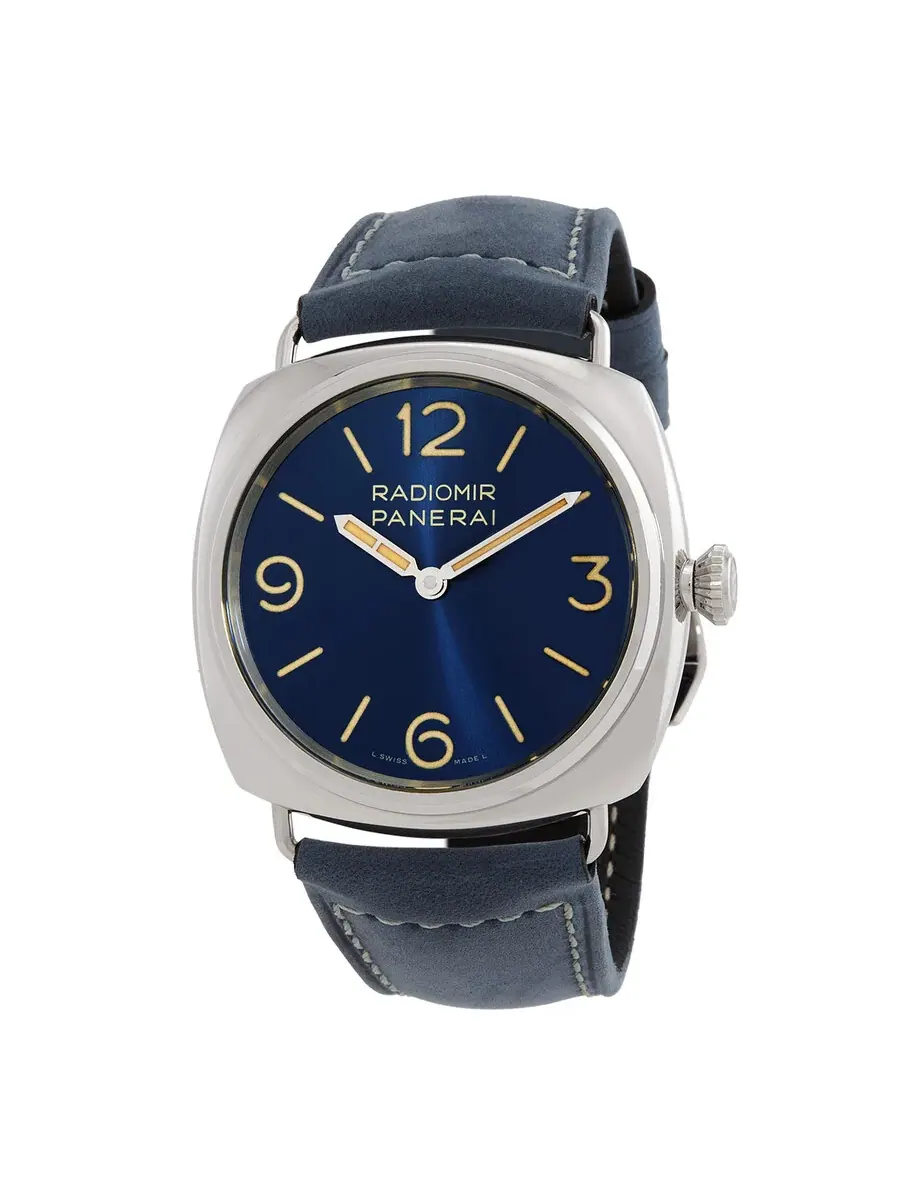 Мужские часы Panerai Radiomir Officine 45 мм с ручным заводом, синим циферблатом PAM01383 — серебристый