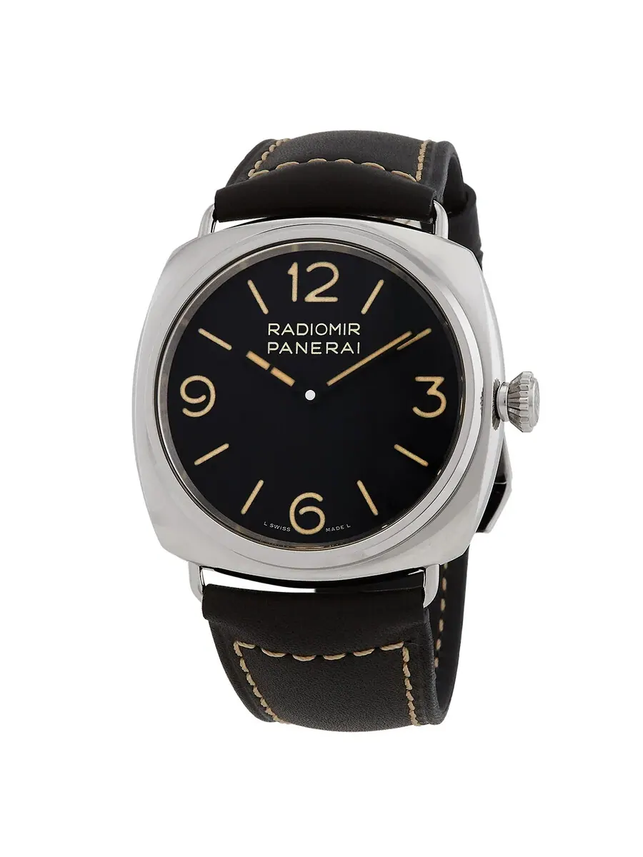 Мужские часы Panerai Radiomir Officine с ручным заводом и черным циферблатом PAM01382 — серебристый
