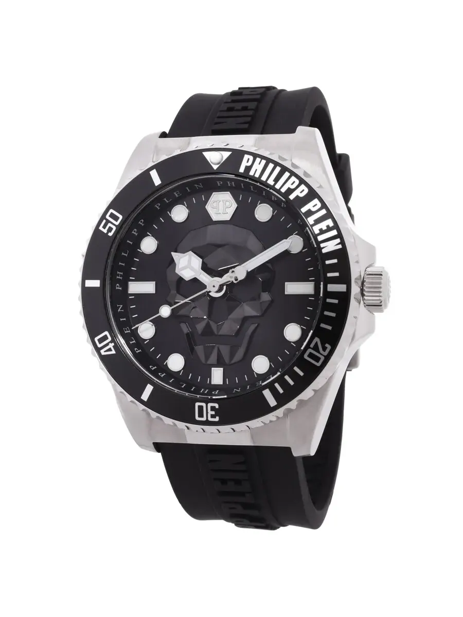 Мужские часы Philipp Plein The Skull Diver Quartz с черным циферблатом PWOAA0122 — изображение 1 из 6, оттенок черный
