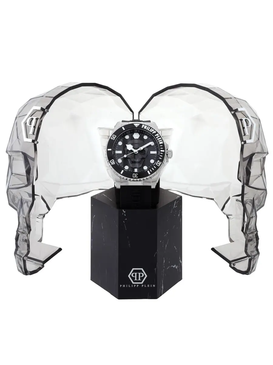 Мужские часы Philipp Plein The Skull Diver Quartz с черным циферблатом PWOAA0122 — изображение 4 из 6, оттенок черный