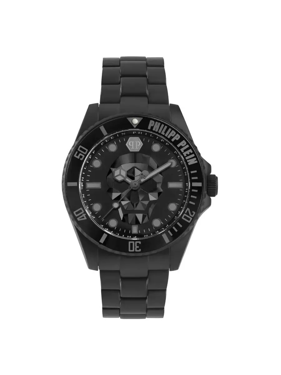 Мужские часы Philipp Plein The Skull Diver Quartz с черным циферблатом PWOAA0922 — изображение 1 из 3, оттенок черный